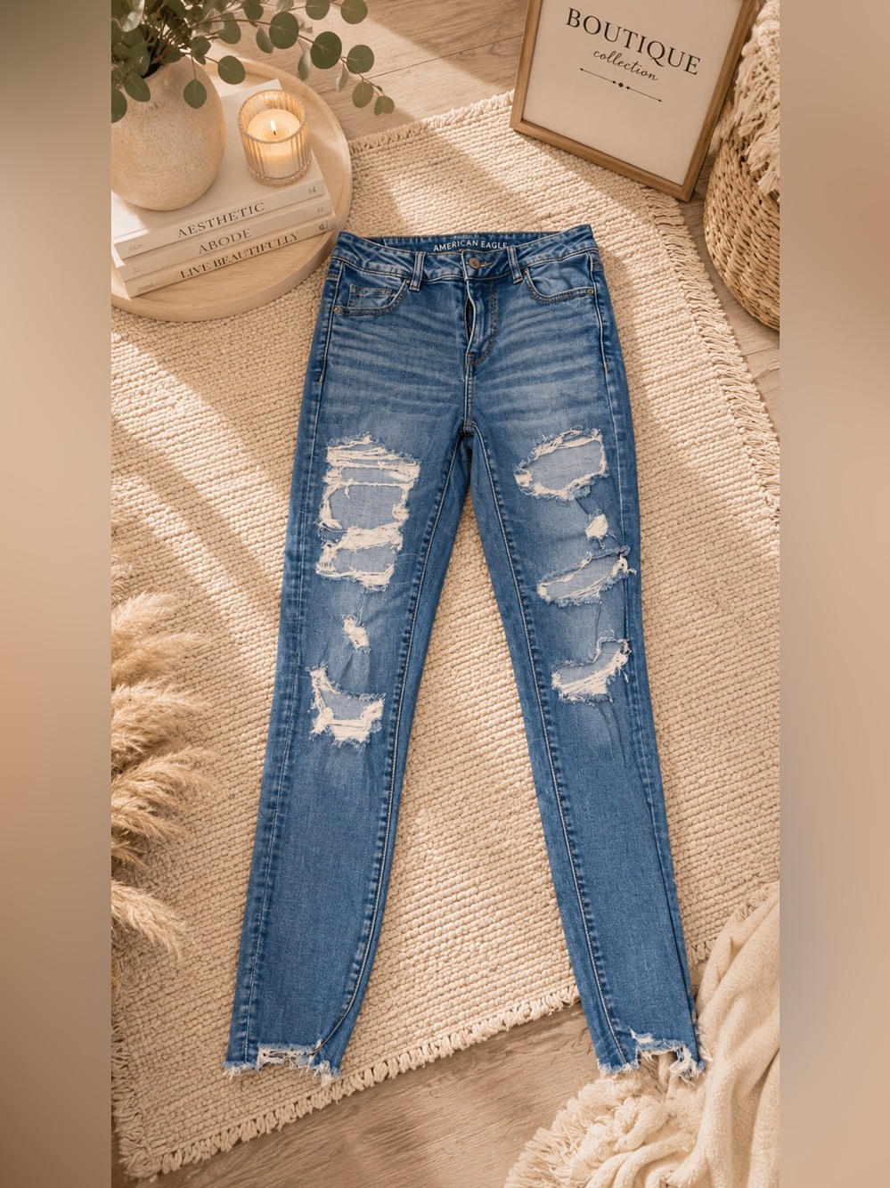American Eagle Outfitters Women's Ripped Skinny Jeans - Blue